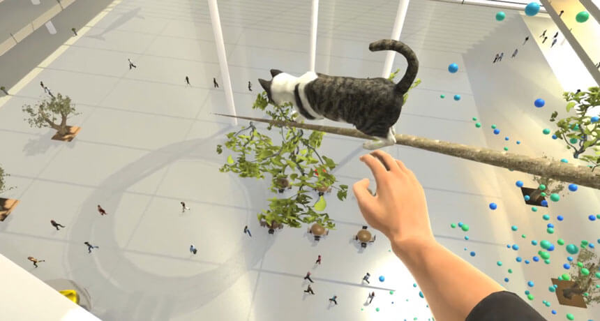 a cat on a high tree in VR to treat fear of heights